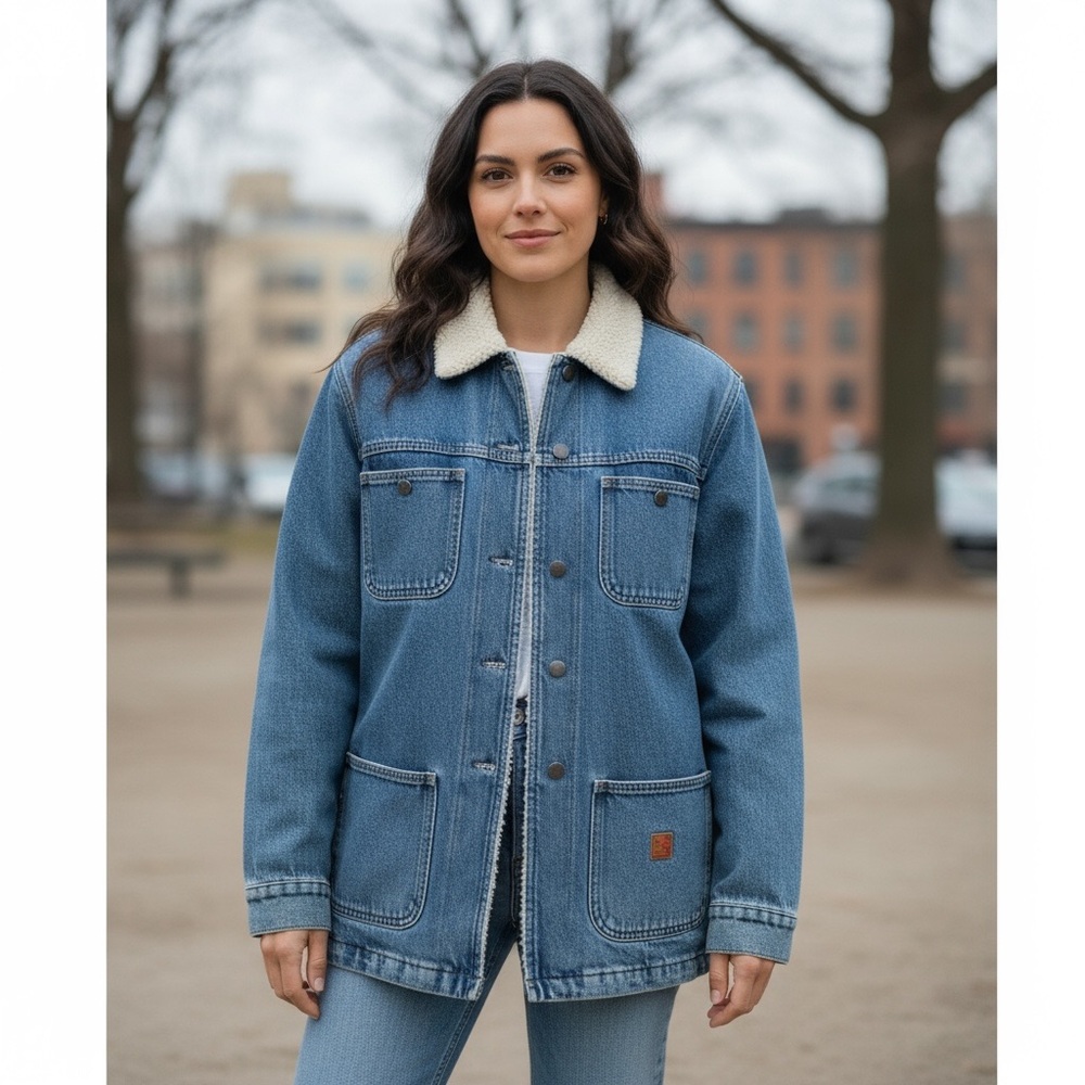 Lauren Jeans Ralph Lauren Blue Denim Chore Barn Jacket Shearling Collar Small